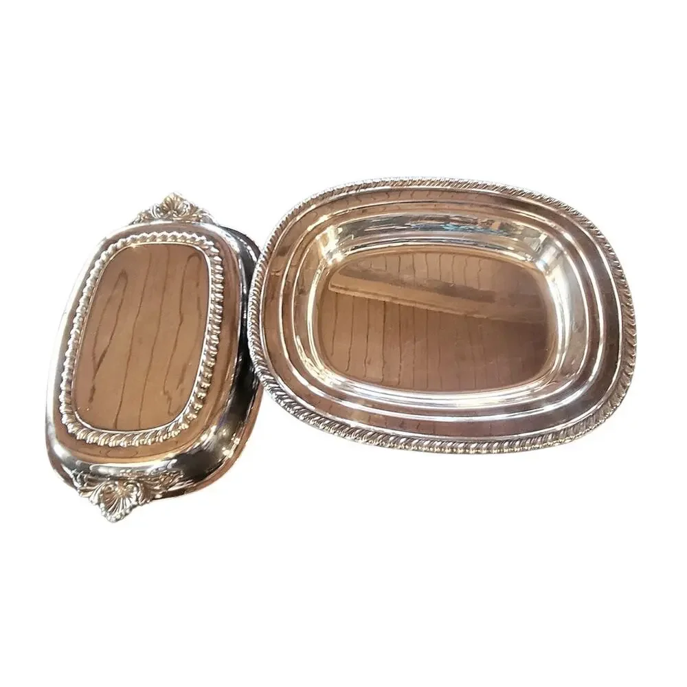 Vintage Silverplate Covered Serving Dish w Lid & Tray Oval 12
